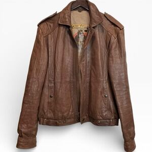 Liaison VTG Leatherwear USA Brown Soft Leather Aviator Bomber Jacket 44 L